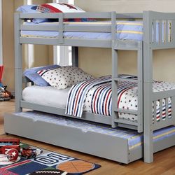 Brand New Grey Twin Size Bunk Bed (Trundle Sold Separately)