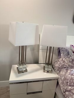 Pair of Crystal Falls Silver Lamps