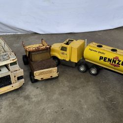 Vintage Metal Toy Trucks Lot – Pennzoil Tanker + 2 Dump Trucks