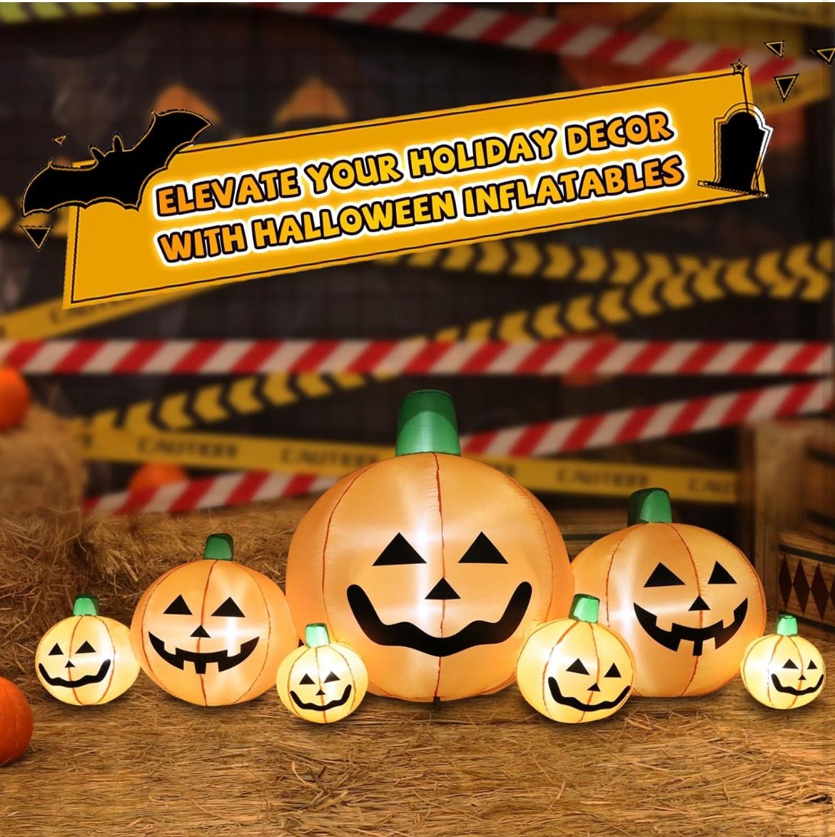 8.7 FT Long Halloween Inflatable Pumpkins, 7 Cute Patch with Built-in LEDs, Outdoor Yard Decoration for Garden, Lawn, Indoor, Party, and Backyard 