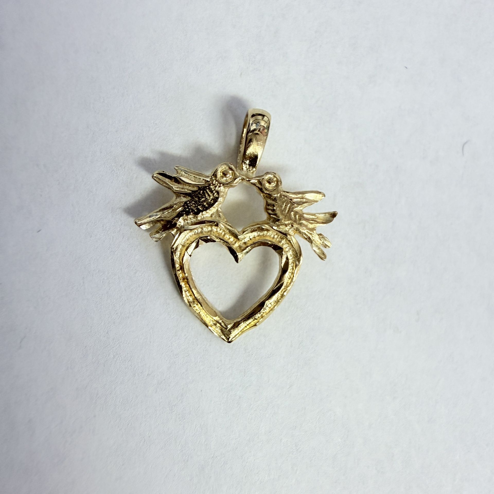 14K Gold Heart & Bird Charm