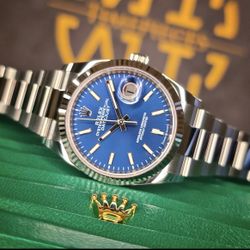 UNWORN 2025 ROLEX DATEJUST 126234 36 BLUE DIAL FLUTED OYSTER WARRANTY B&P