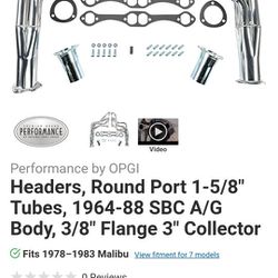 Sbc Headers, Round Port 1-5/8" Tubes, 1964-88 SBC A/G Body, 3/8" Flange 3" Collector

