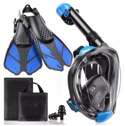 New Viginsul Snorkeling Set Mask Fins Adult L/XL Blue Black