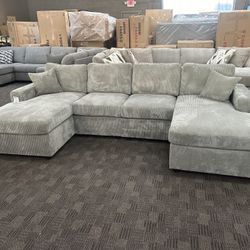 New Grey Double Chaise Sectional Couch 
