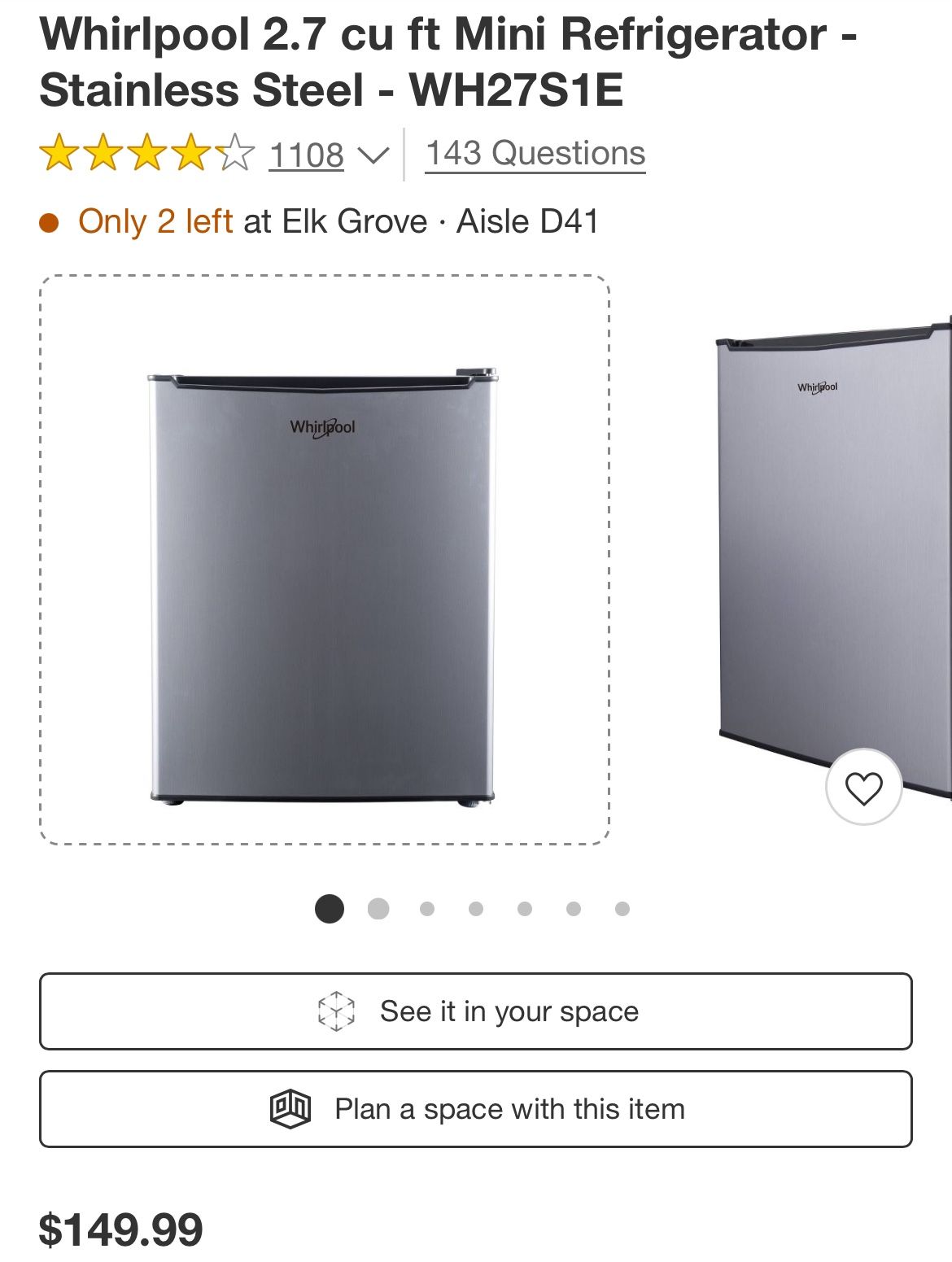 Stainless Steel Whirlpool Mini Refrigerator