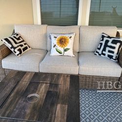 Brand New 👉 Beige Outdoor / Indoor Beautiful Cushioned Sofa ~ Ashley Furniture 