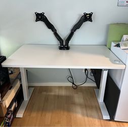 Sit Stand Desk with Built-In Dual Monitor Mount