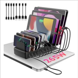265W Charging Station for Multiple Devices, Adjustable Dividers Charger Dock
10-Port USB Fast Table Charging Organizer Compatible with MacBook, iPhone