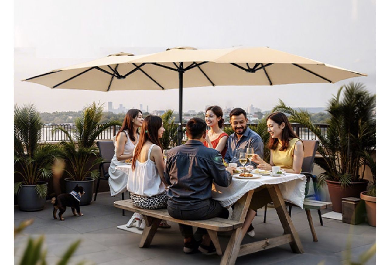 Beige Patio Umbrella Rectangle Large Outdoor Deck Garden