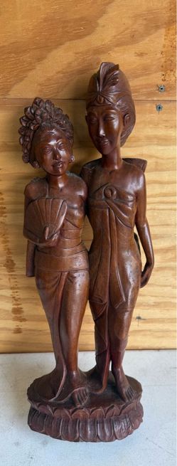 Balinese Hand-Carved Wood Sculpture Two Figures
