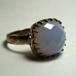 Vintage 925 Silver Ring With Blue Chalcedony Gemstone