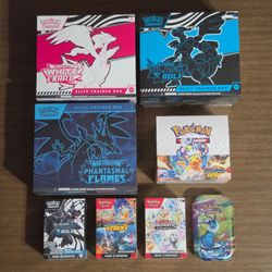 Pokemon Cards Black Bolt, White Flare, Phantasmal Flames ETBs and Black Bolt, Prismatic Evolutions, Surging Sparks booster bundles, Surging Sparks boo