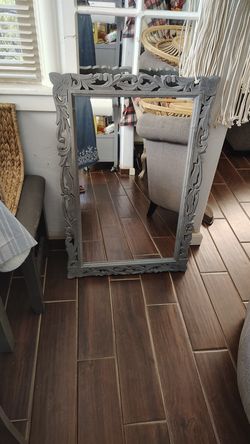 Beautiful big light blueish wooden mirror