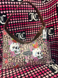 Ed Hardy Skull & Rose Leopard Print Hobo Bag