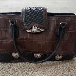Pre-loved Brown and Black Handbag with Woven Detail