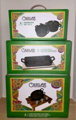 Carlos Santana Cast Iron Cookware Set - Ramekins, Fajita Skillets, Mini Tray (New)