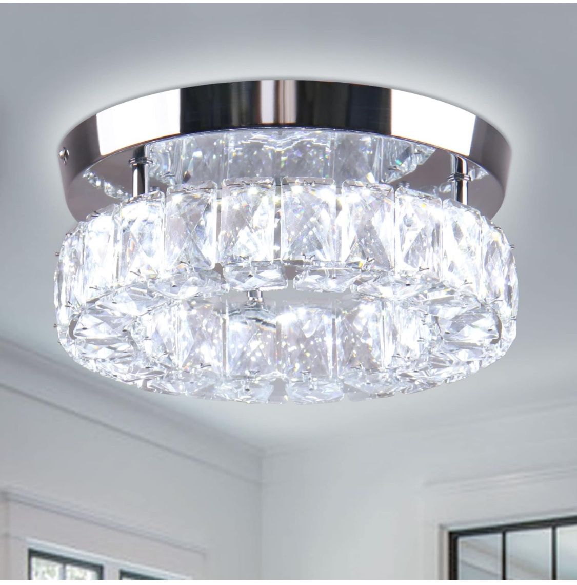 9.8" Crystal Flush Mount LED Ceiling Light Fixture