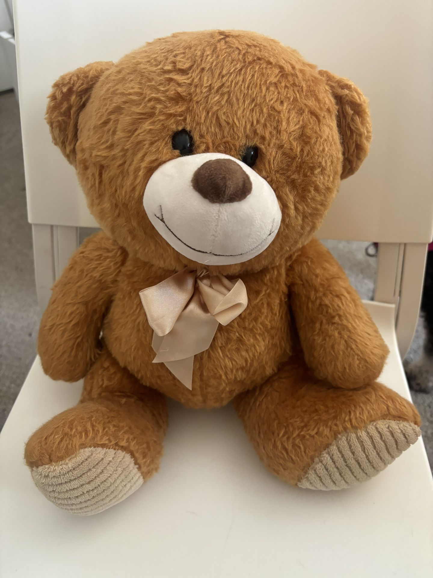 Cute Brown Teddy Bear Plush Toy with Bow - Soft and Cuddly