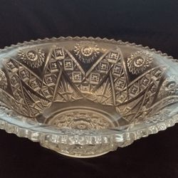 Vtg Cut Crystal Serving Bowl 9.5" Wide American Brilliance 1900's