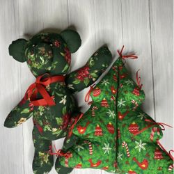 Vintage Christmas Fabric Bear, Moveable joints, small faded mark on tummy (see pictures)