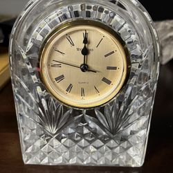 Waterford Crystal Small Clear Quartz Desk Mantle Clock Paperweight 