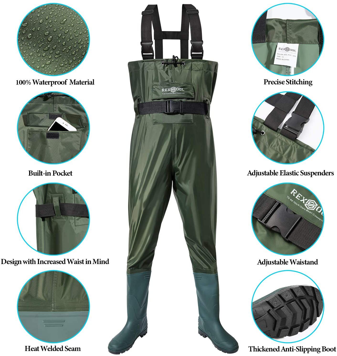 RexSoul Fishing Waders for Men and Women with Boots, Mens/Womens