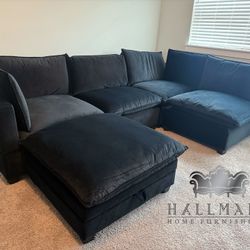 New 5-Piece Black Velvet Cloud Sectional Couch