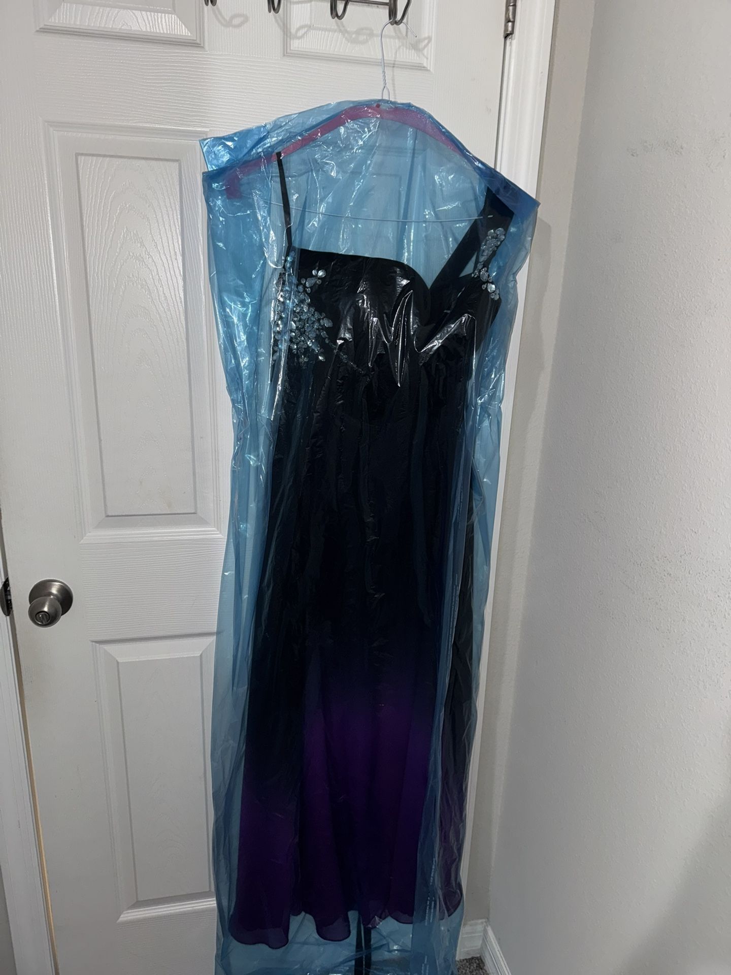 A Line Beaded One Shoulder Prom Dresses Long Formal Evening Gown Gradient Ombré Chiffon Black Purple