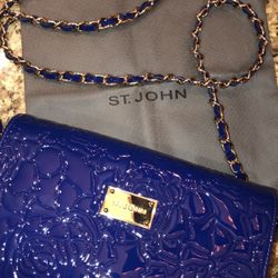 ST. JOHN Bright Ocean Blue Gold Chain Brand New Never Used Clutch Wallet Handbag Purse