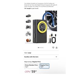 Tire Inflator Portable Air Compressor,150 PSI Cordless Air Pump for Car Tires with Digital Pressure Gauge & LED Light,5X Faster Portable Tire Inflator