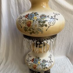 Vintage Hurricane Gone With The Wind Lamp Floral Glass 26” Hand Painted