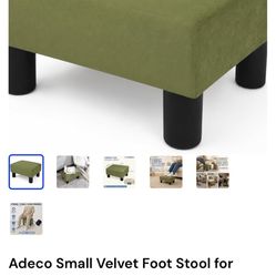 Adeco Small Velvet Foot Stool Green