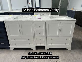 72" Bathroom Vanity with Carrara Marble Countertop & Solid Wood & Plywood Cabinet #3542