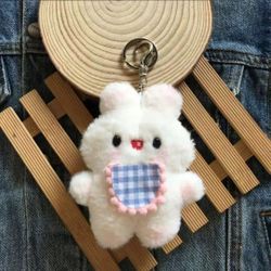 Plush White Bunny Keychain Charm 