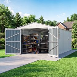 Outdoor Storage Shed 20x10 FT, Metal Garden Shed Backyard Utility Tool House Building with Window 2 Doors and 4 Vents for Car,Truck,Bike, White