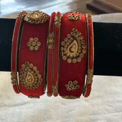 Indian Velvet Fancy Bridal Wedding Fashion Bangle Set Dark Red 6ps