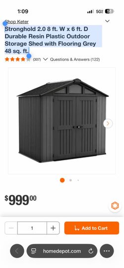 Stronghold 2.0 8 ft. W x 6 ft. D Durable Resin Plastic Outdoor Storage Shed with Flooring Grey 48 sq
