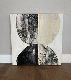 30x30 LARGE “New Balance I” Textured Geometric Canvas Black/White/Grey Canvas Artwork by Eva Watts
