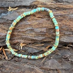 Natural Turquoise Heishi Stretch Bracelet | Brass Rondelle Spacers | 2mm Beads | Boho Southwestern Jewelry | Stacking Bracelet