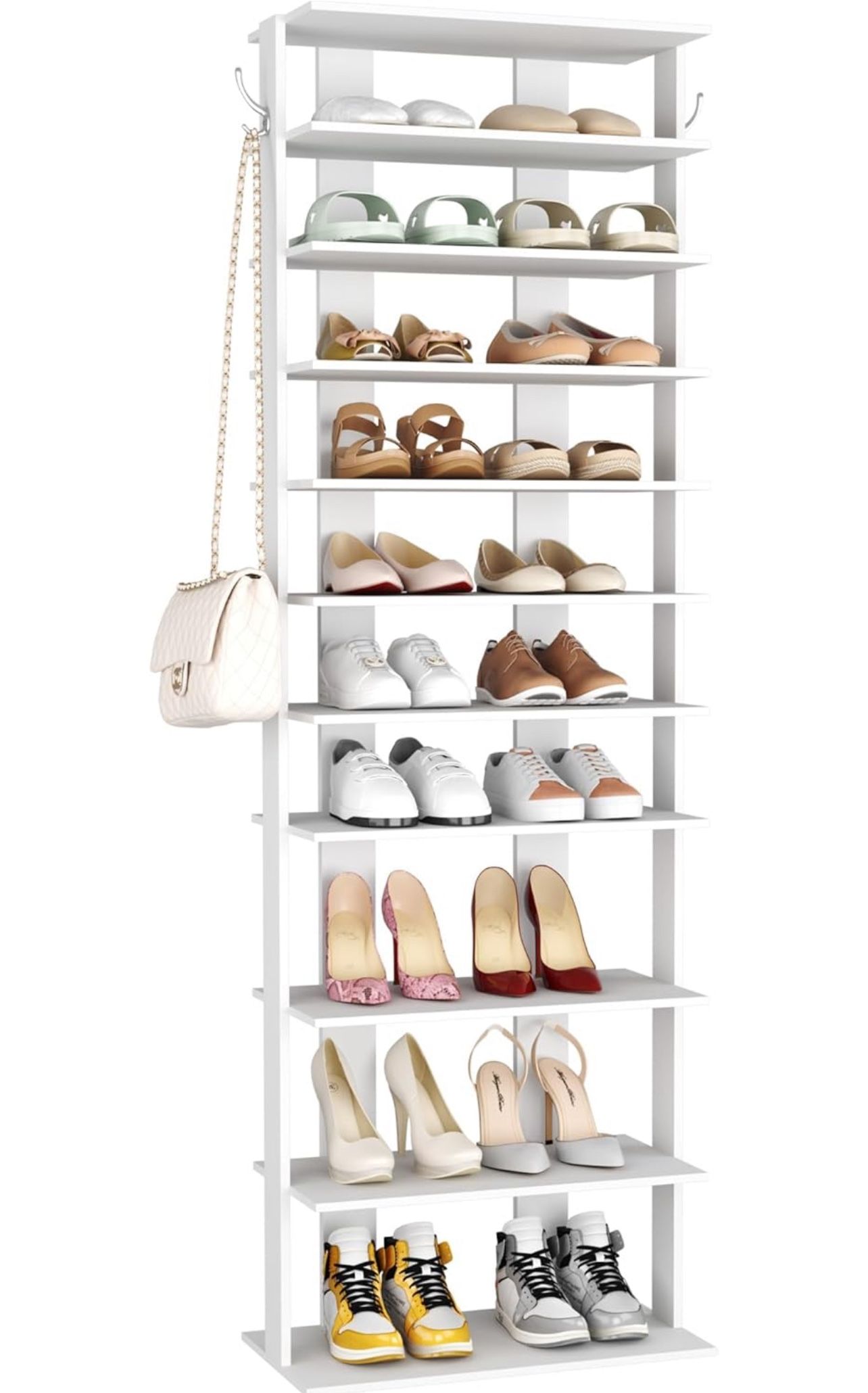 10 Tier Shoe Rack, Tall Narrow Shoes Rack Storage Organizer 20 Pairs Boots...