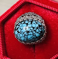 Natural Spiderweb Turquoise Ring  Evil Eye  Gemstone Or Jewelry  Amulet Size Fixable 