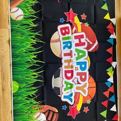 5*3ft Sports theme Happy Birthday Banner With 5 Sports Helium Ballon