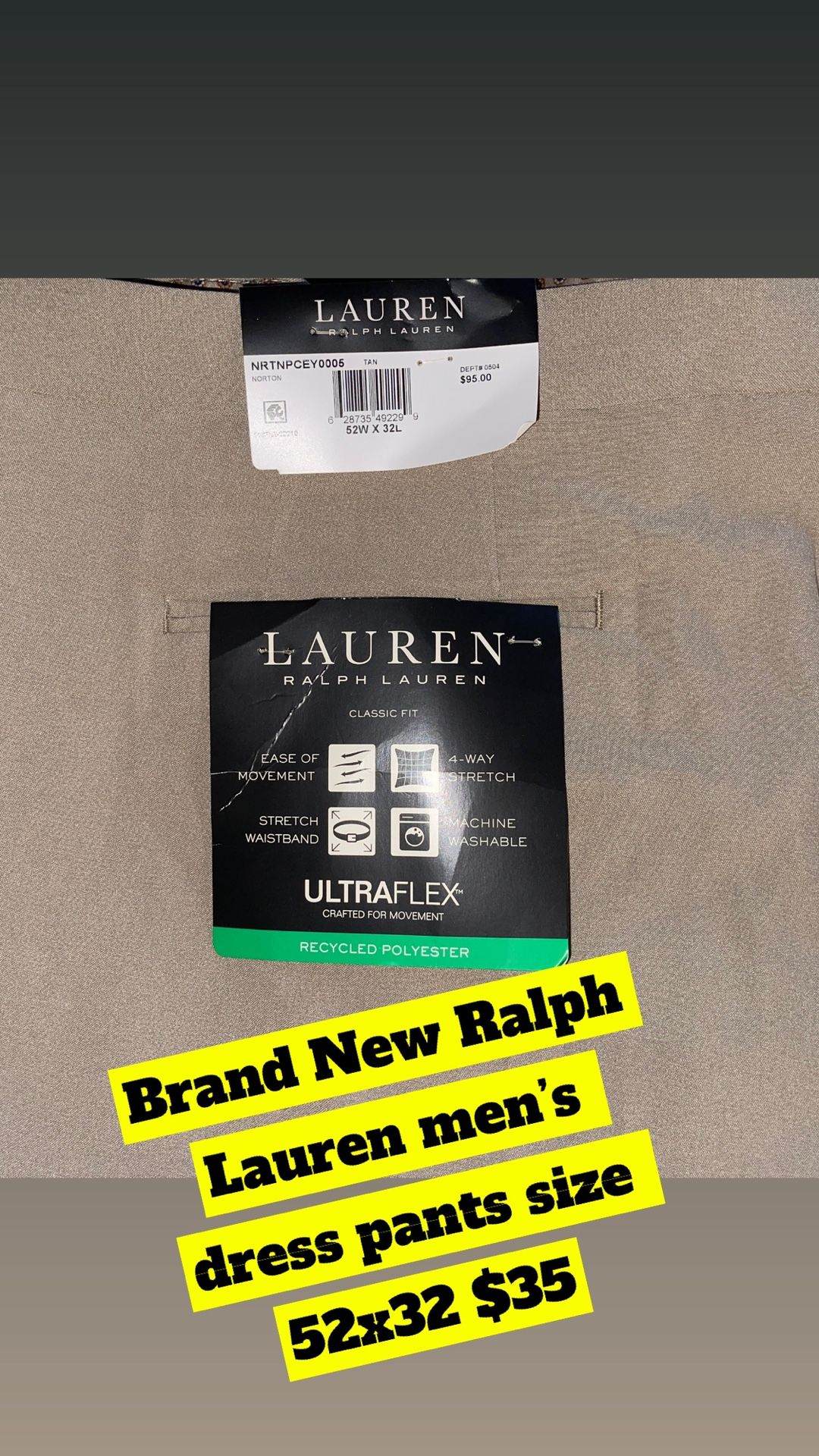 Brand new Ralph Lauren Men’s Dress Pant Size 52x32 $35