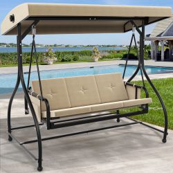 Outdoor Patio Swing Chair, 3 Person Porch Swing with Adjustable Canopy