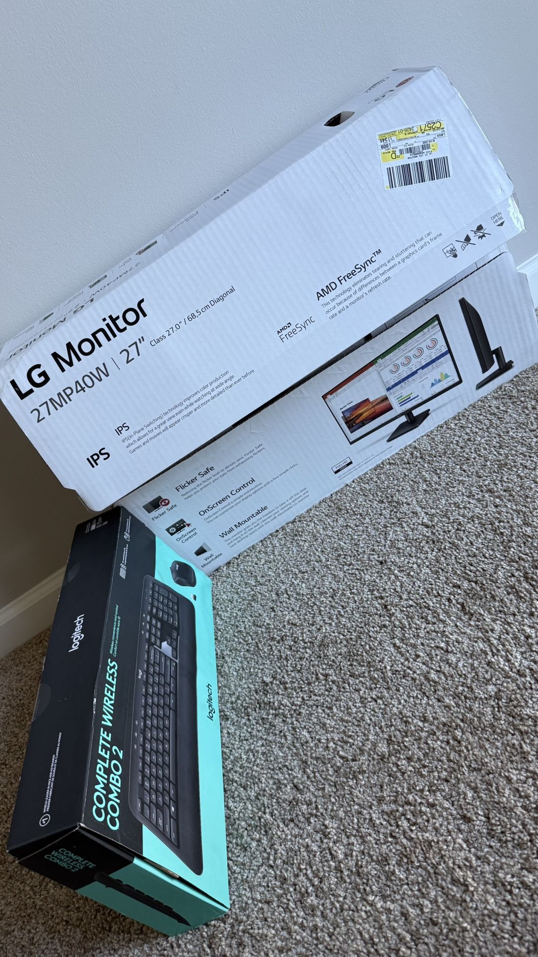 LG 27” Monitor And Logitech Wireless Combo
