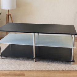 Black TV Stand Media Console Glass Shelf 42”
