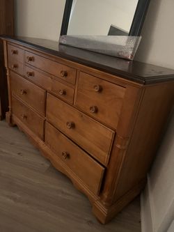 Brown All Wood Dresser 8 Drawers.