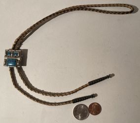 Vintage Bolo Tie Silver With Nice Turquoise Stines Design Thumbnail