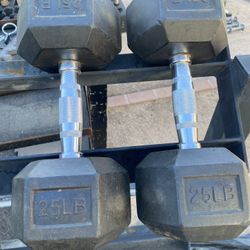 25lb Hex Rubber Dumbbell set Weights 